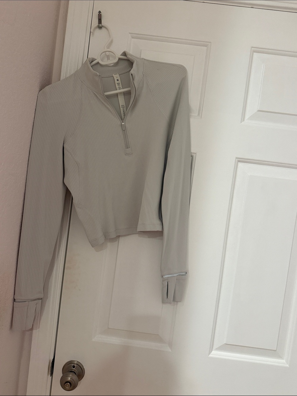 lululemon athletica Light Gray Ribbed Half-Zip Long Sleeve